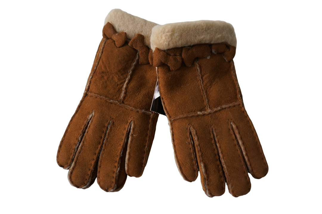 Ladies Sheepskin Gloves - butterfly decoration (Small)