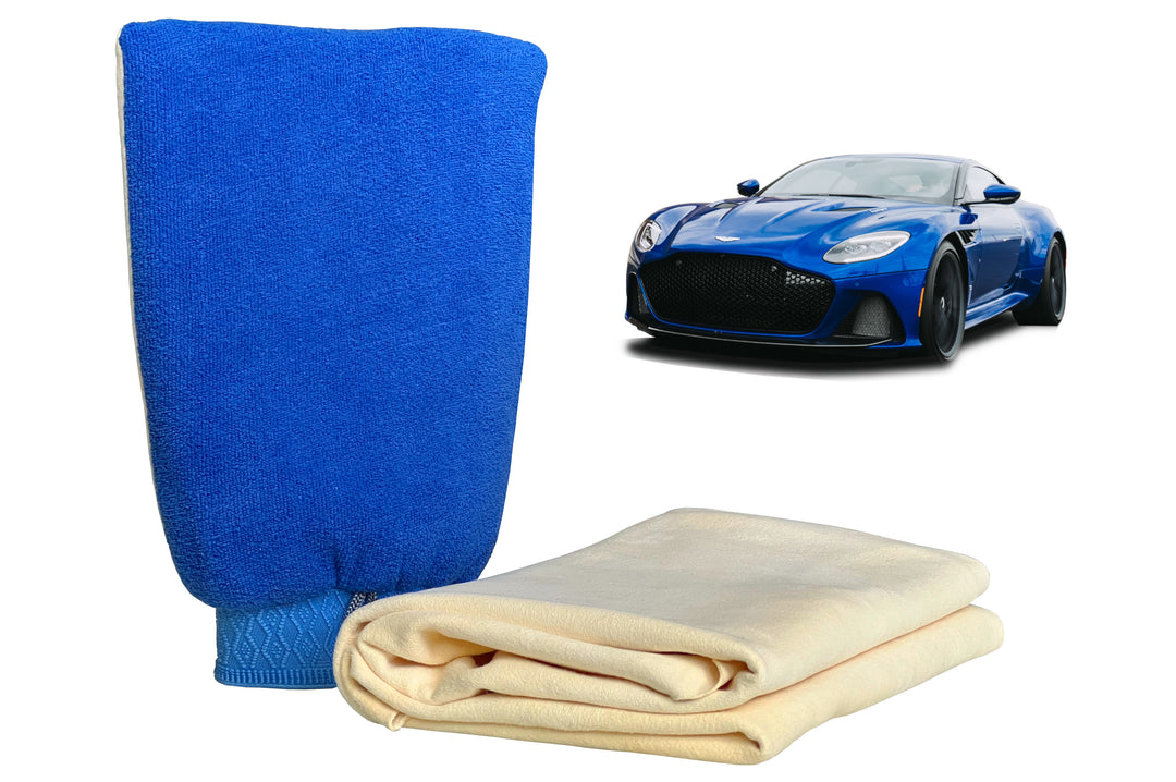 Sheepskin Leather Chamois and Chamois Mitt For Car Cleaning and Drying ((3.7 sq. ft. Chamois and Mitt)