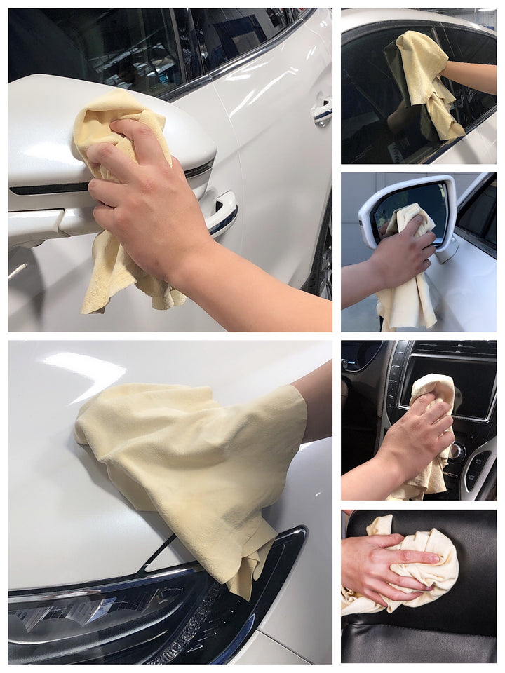 Sheepskin Leather Chamois and Chamois Mitt For Car Cleaning and Drying ((3.7 sq. ft. Chamois and Mitt)
