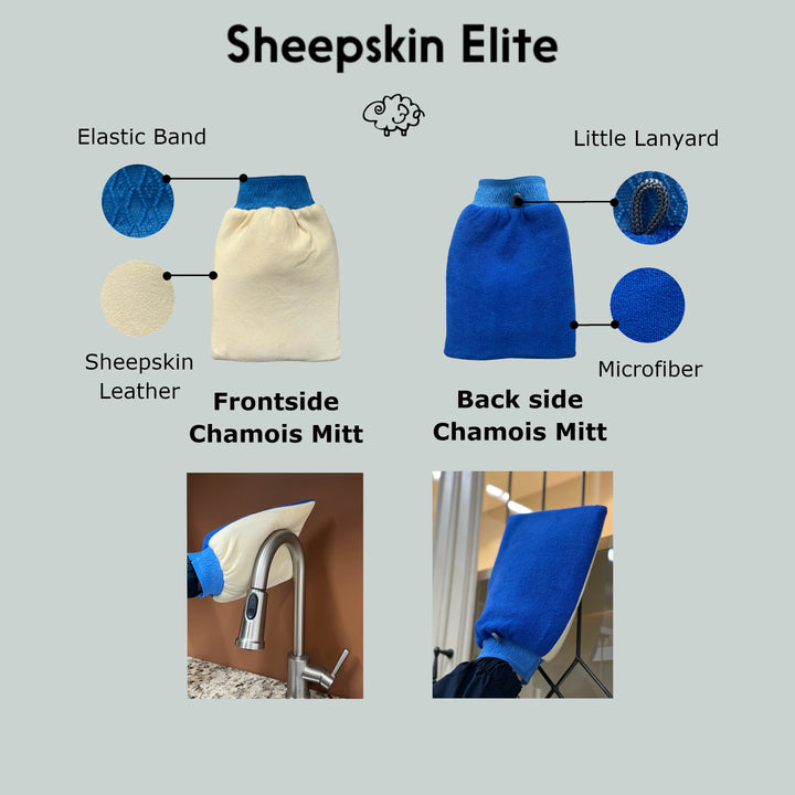 Sheepskin Leather Chamois and Chamois Mitt For Car Cleaning and Drying ((3.7 sq. ft. Chamois and Mitt)