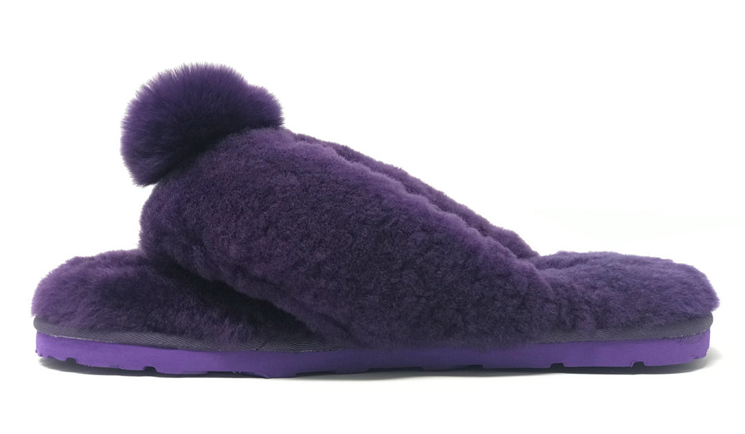 New Style Sheepskin Fluffy Flip-flop with Pong Pong Front - Purple