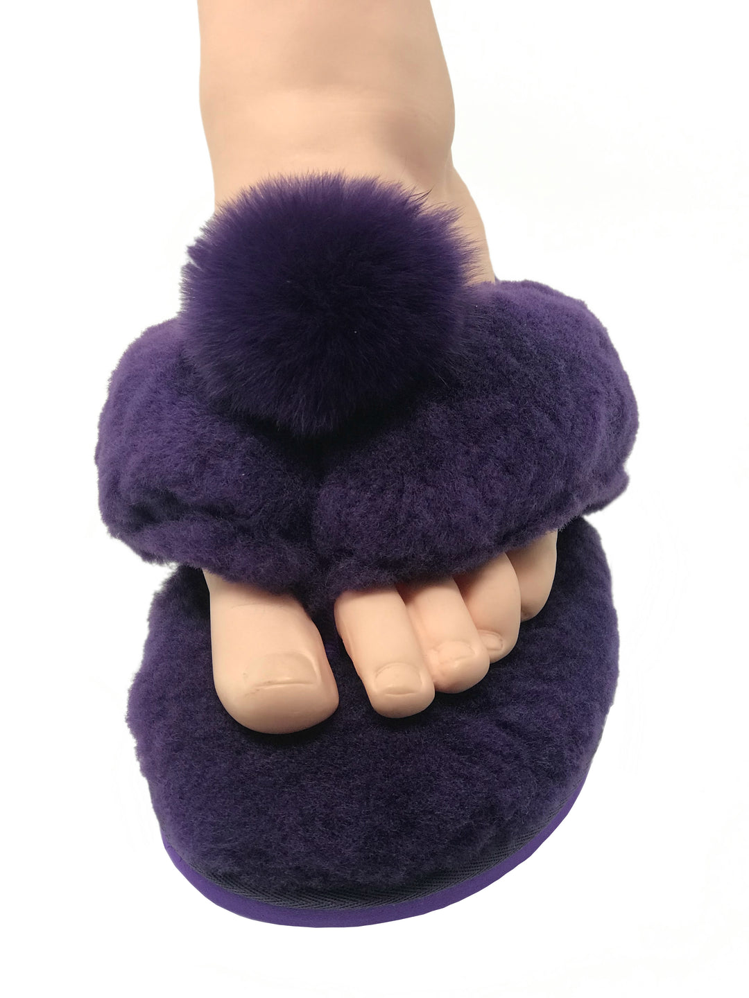 New Style Sheepskin Fluffy Flip-flop with Pong Pong Front - Purple
