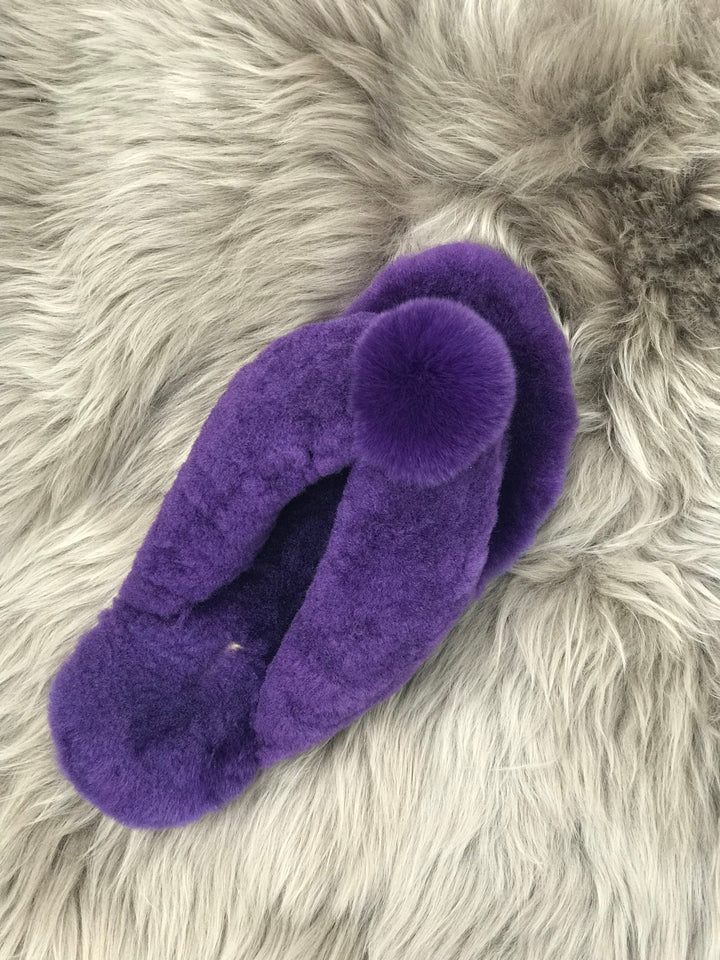 New Style Sheepskin Fluffy Flip-flop with Pong Pong Front - Purple