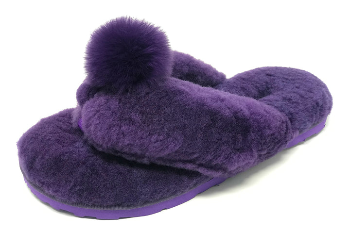 New Style Sheepskin Fluffy Flip-flop with Pong Pong Front - Purple