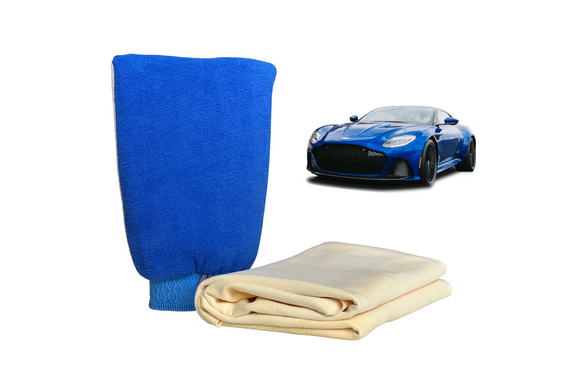 Sheepskin Leather Chamois and Chamois Mitt For Car Cleaning and Drying ((3.7 sq. ft. Chamois and Mitt)