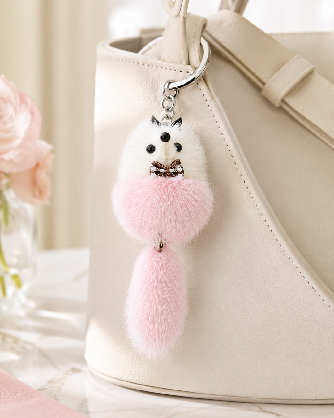 Cute Genuine Mink Fur Bag Charm Keychain (Various Colors)