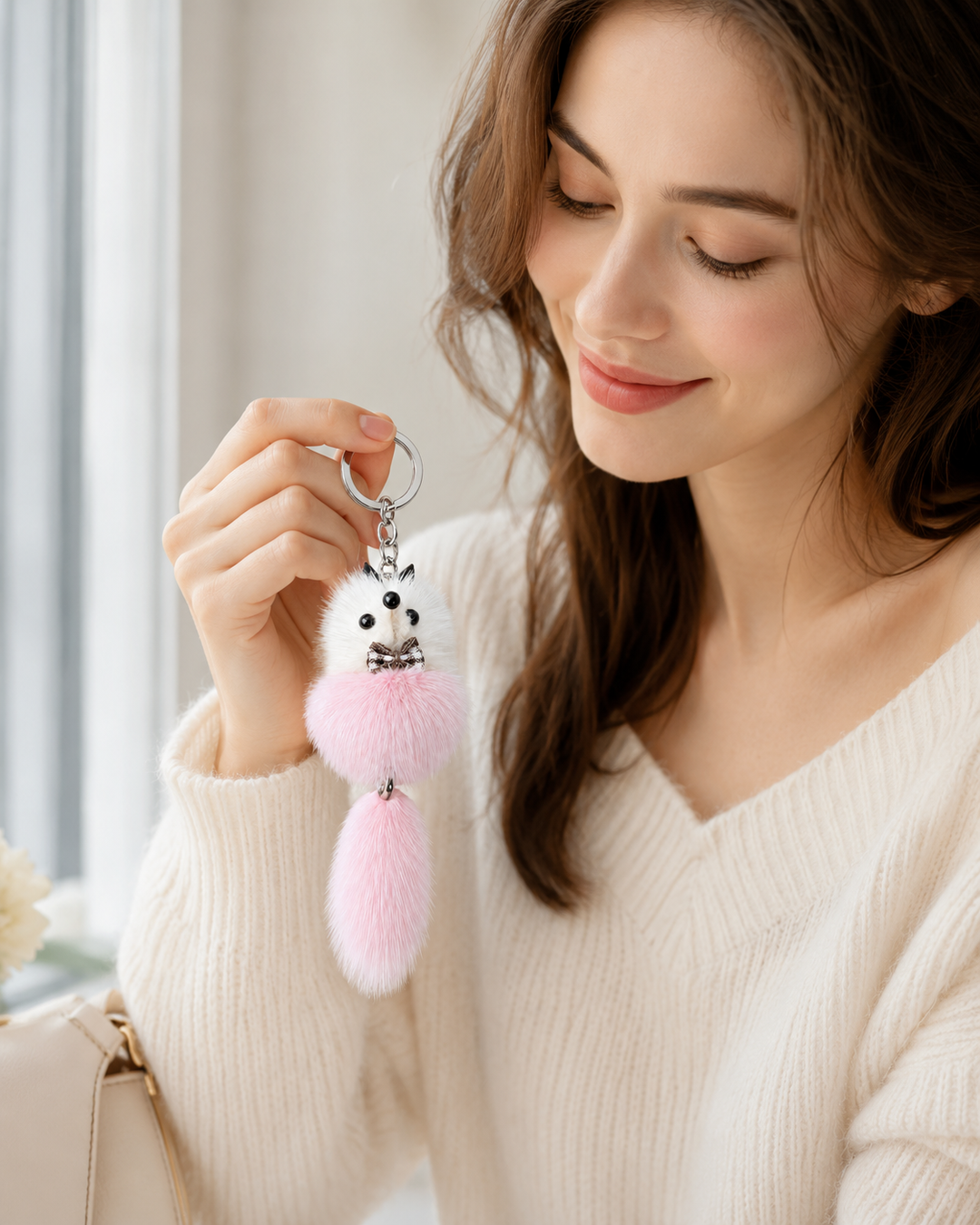 Cute Genuine Mink Fur Bag Charm Keychain (Various Colors)