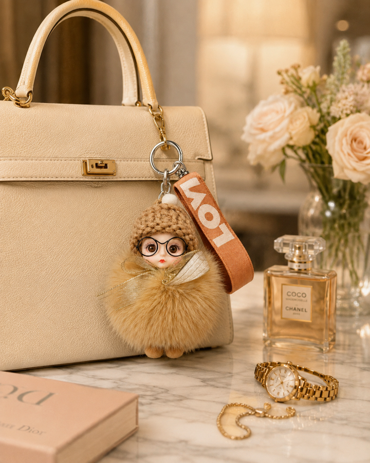 Genuine Fox Fur Doll Bag Charm & Keychain – Various Colors