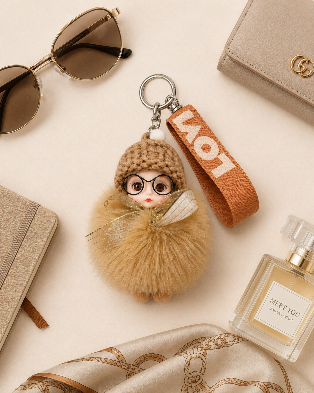 Genuine Fox Fur Doll Bag Charm & Keychain – Various Colors