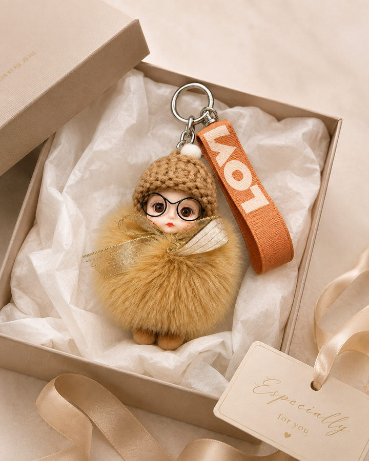 Genuine Fox Fur Doll Bag Charm & Keychain – Various Colors