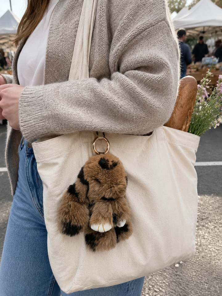 Cute Fluffy Bunny Rex Rabbit Keychain (Caramel Brown)