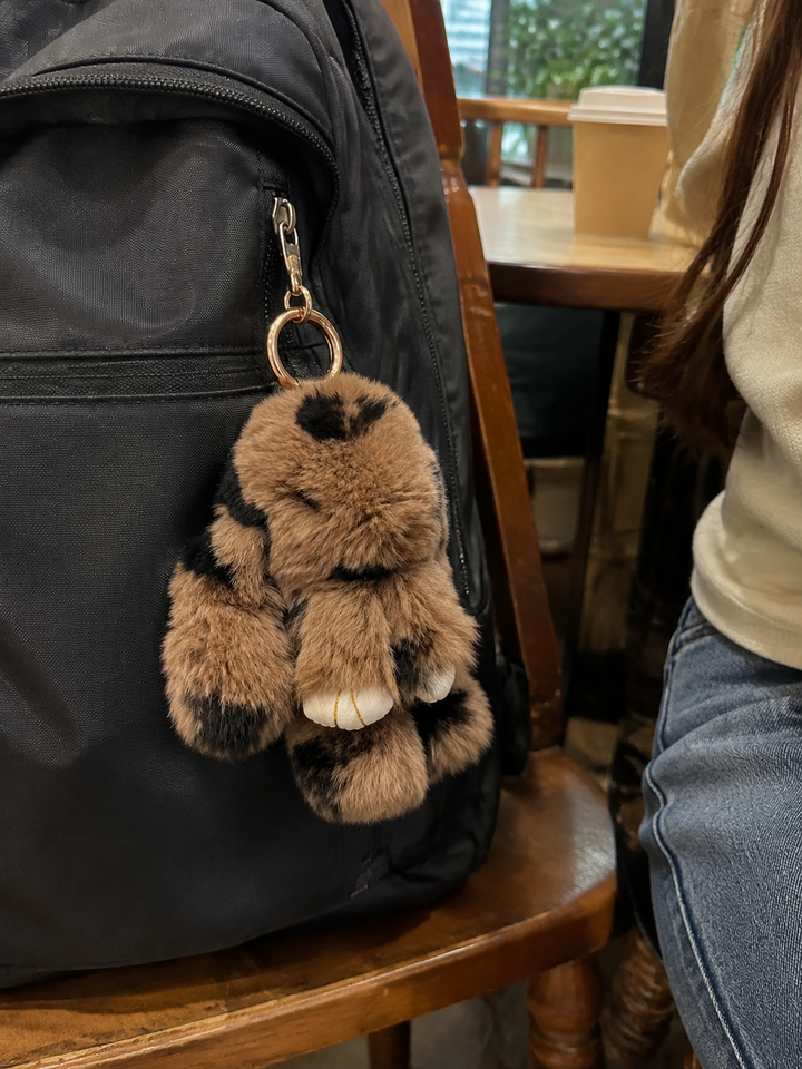 Cute Fluffy Bunny Rex Rabbit Keychain (Caramel Brown)