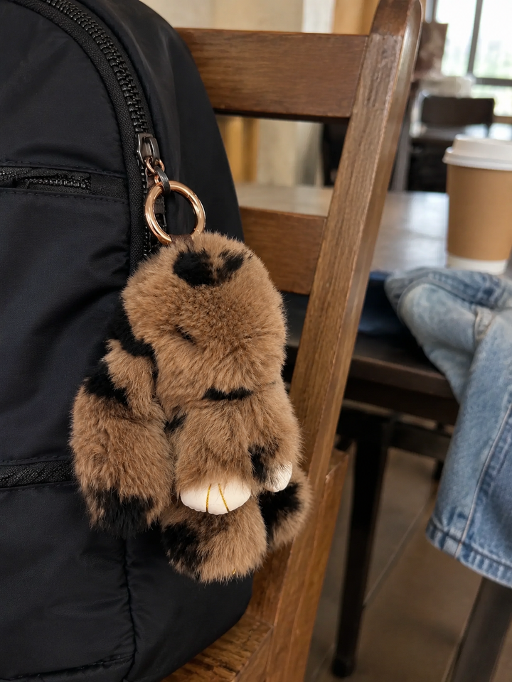 Cute Fluffy Bunny Rex Rabbit Keychain (Caramel Brown)