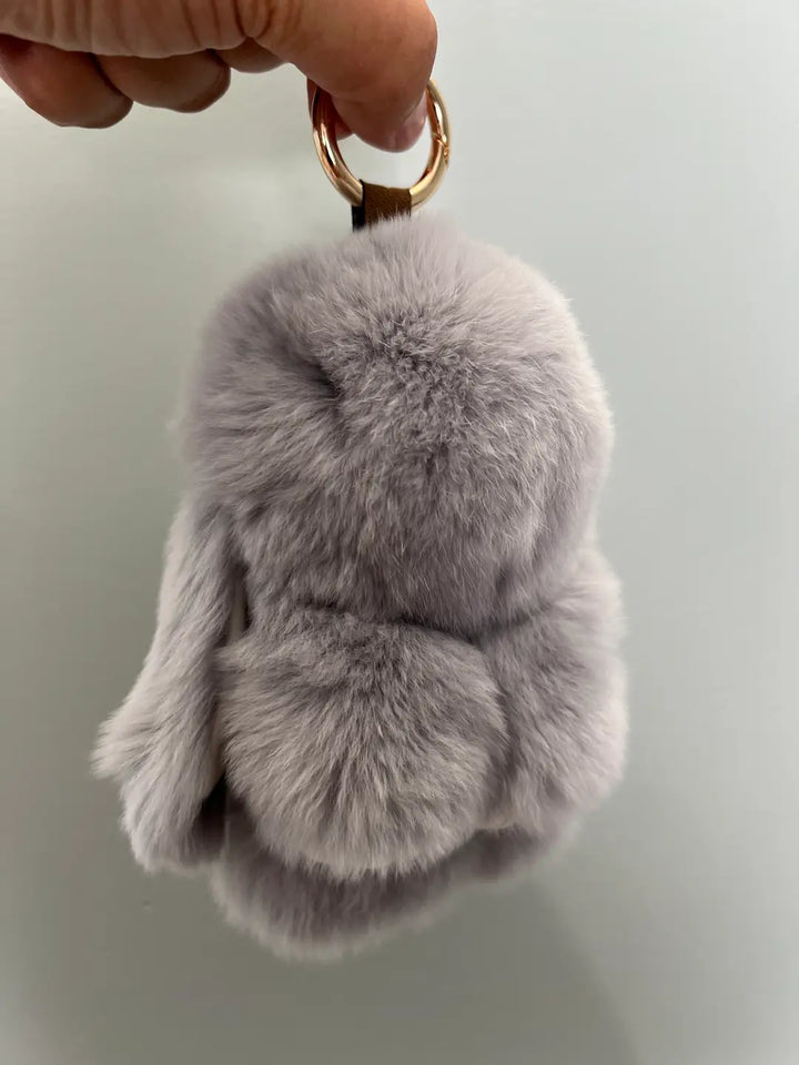 Genuine Rex Rabbit Fur Bunny Bag Charm & Keychain – Light Gray