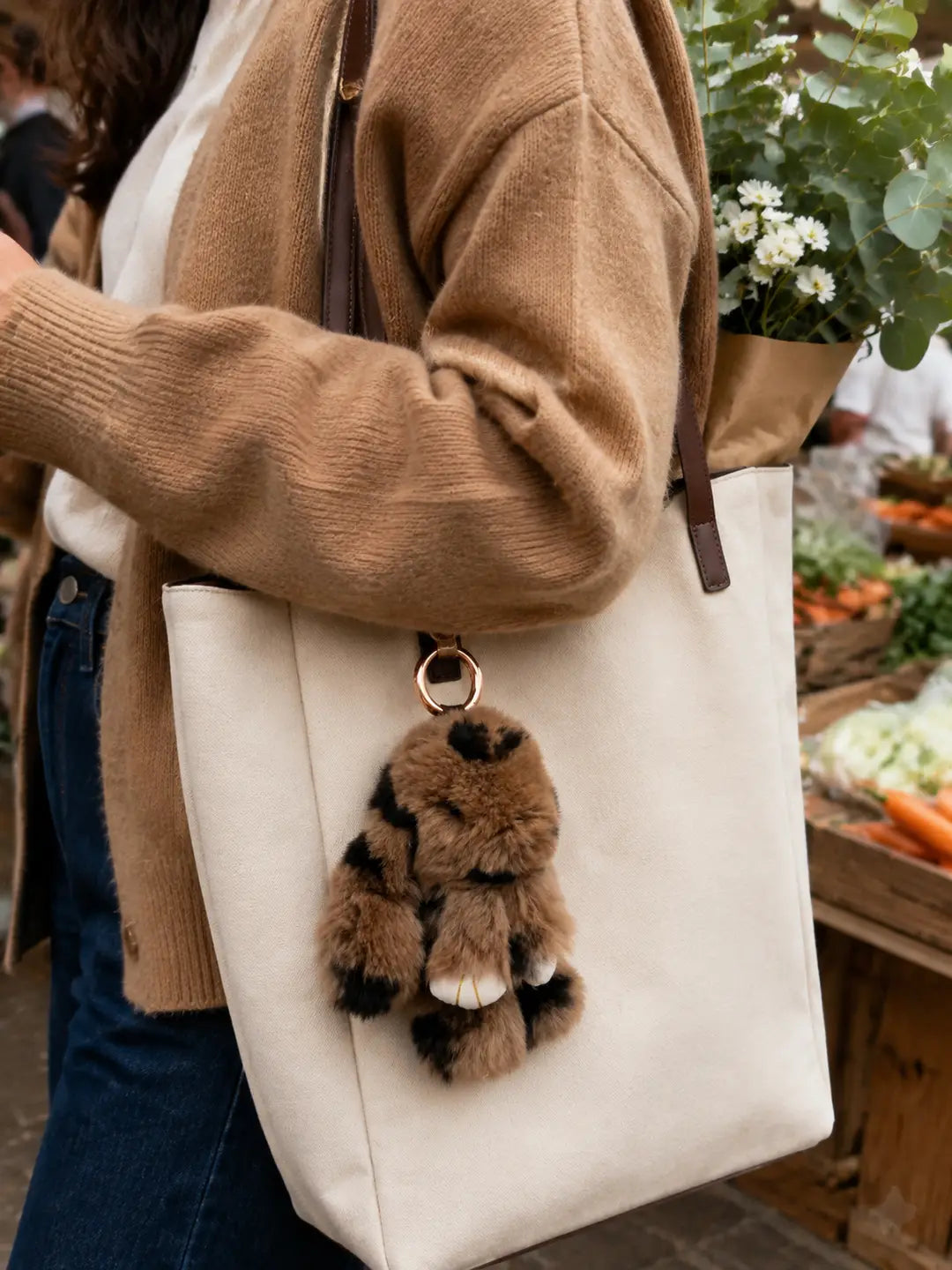 Genuine Rex Rabbit Fur Bunny Bag Charm & Keychain – Charcoal Grey