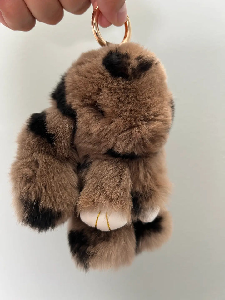 Genuine Rex Rabbit Fur Bunny Bag Charm & Keychain – Brown and Black