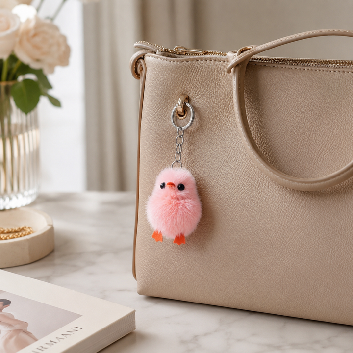 Cute Genuine Mink Fur Chick Keychain & Bag Charm