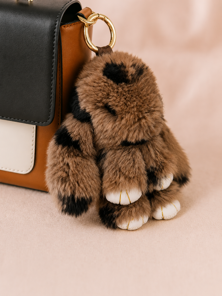 Genuine Rex Rabbit Fur Bunny Bag Charm & Keychain – Caramel Brown