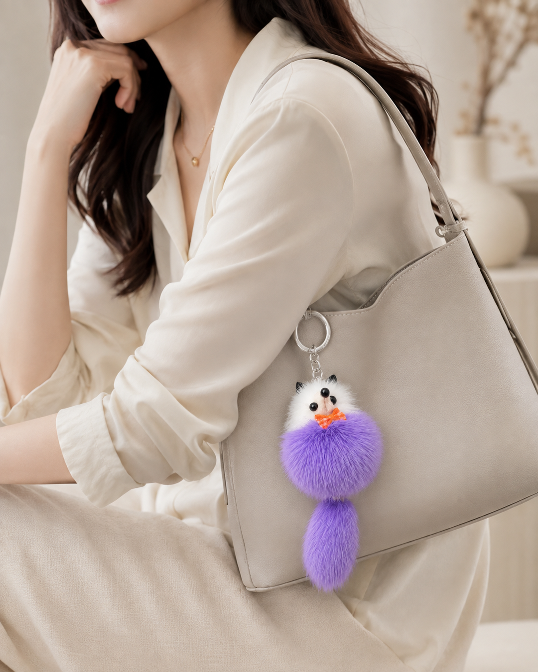 Cute Genuine Mink Fur Bag Charm Keychain (Various Colors)