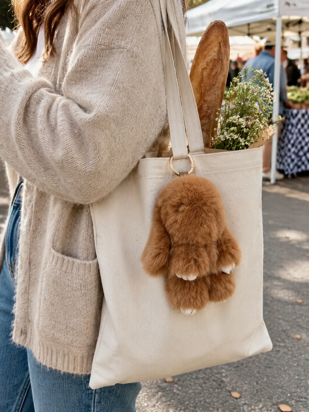 Cute Fluffy Bunny Rex Rabbit Keychain (Caramel Brown)