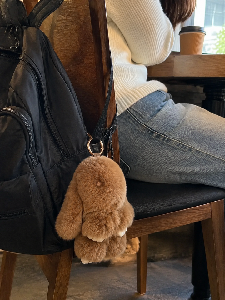 Cute Fluffy Bunny Rex Rabbit Keychain (Caramel Brown)
