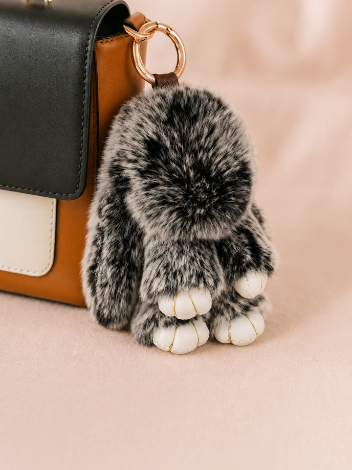 Genuine Rex Rabbit Fur Bunny Bag Charm & Keychain – Brown and Black