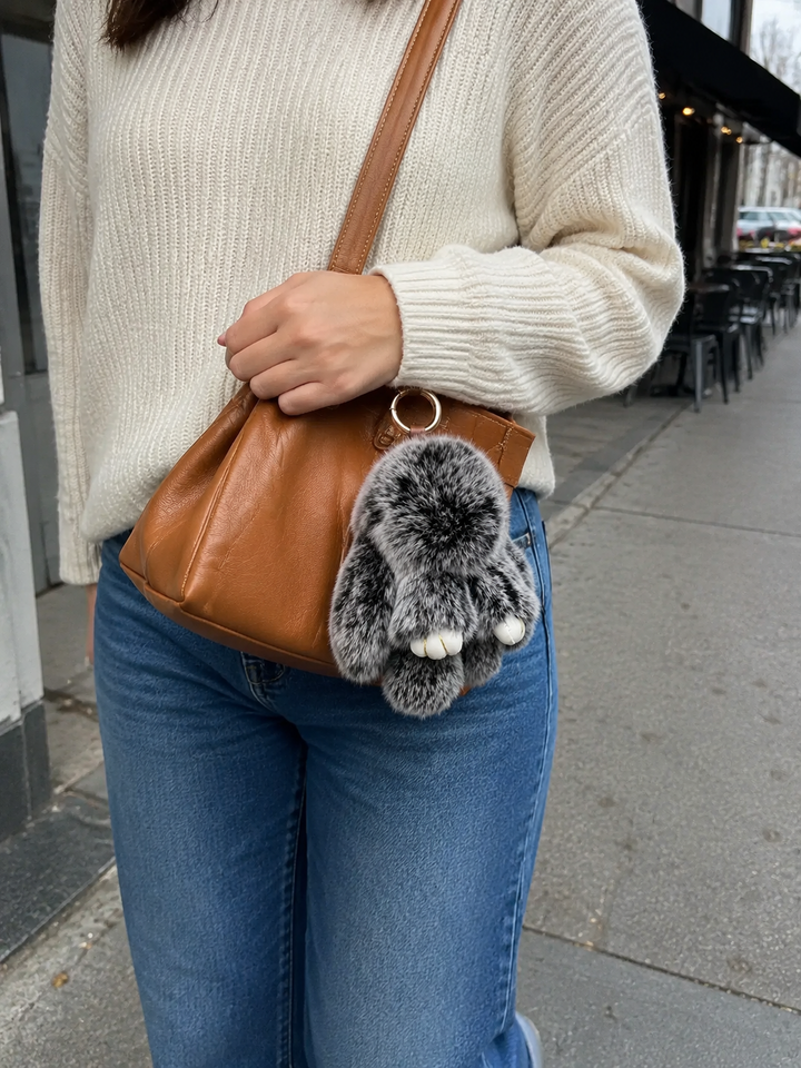 Cute Fluffy Bunny Rex Rabbit Keychain (Caramel Brown)