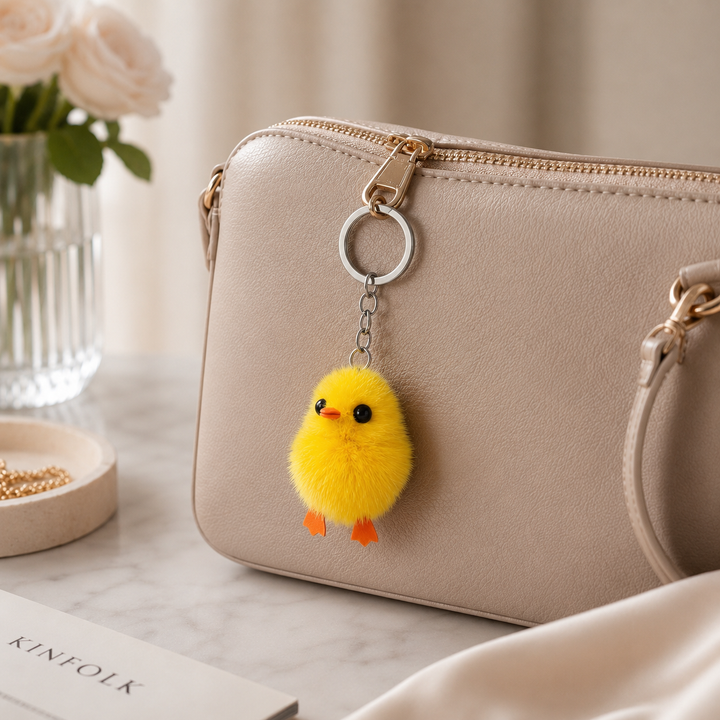 Cute Genuine Mink Fur Chick Keychain & Bag Charm