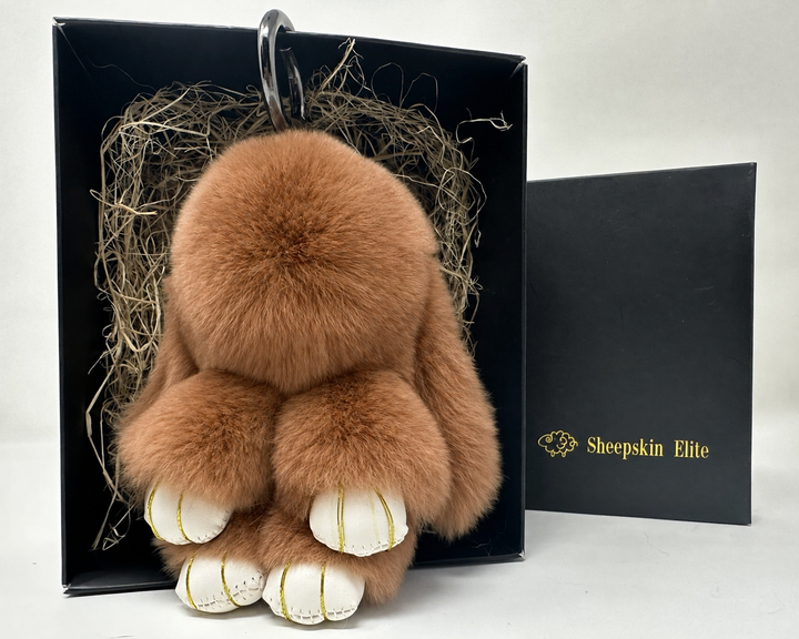 Cute Fluffy Bunny Rex Rabbit Keychain (Caramel Brown)