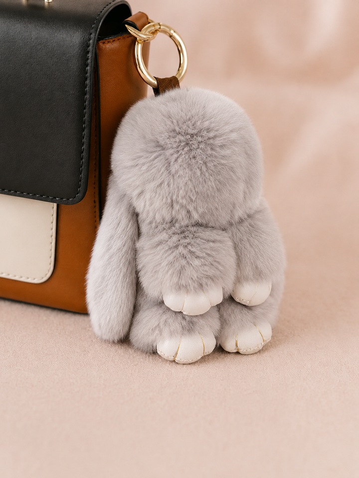 Cute Fluffy Bunny Rex Rabbit Keychain (Caramel Brown)