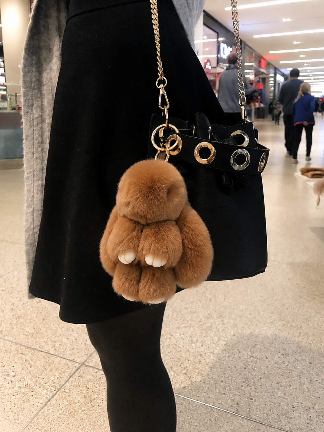 Genuine Rex Rabbit Fur Bunny Bag Charm & Keychain – Salt and Pepper