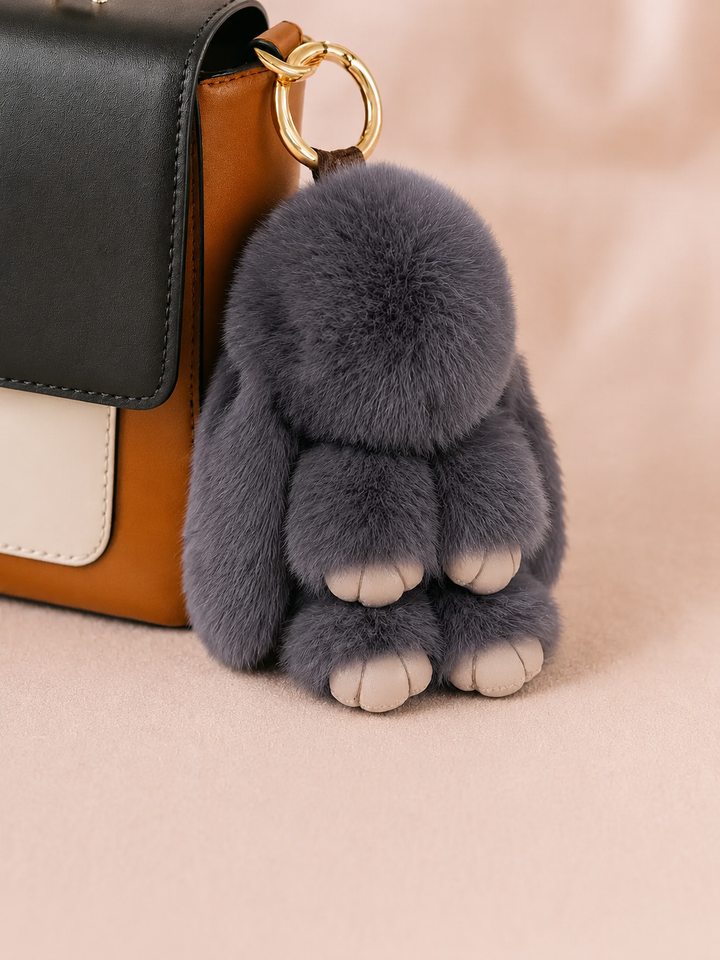 Cute Fluffy Bunny Rex Rabbit Keychain (Caramel Brown)
