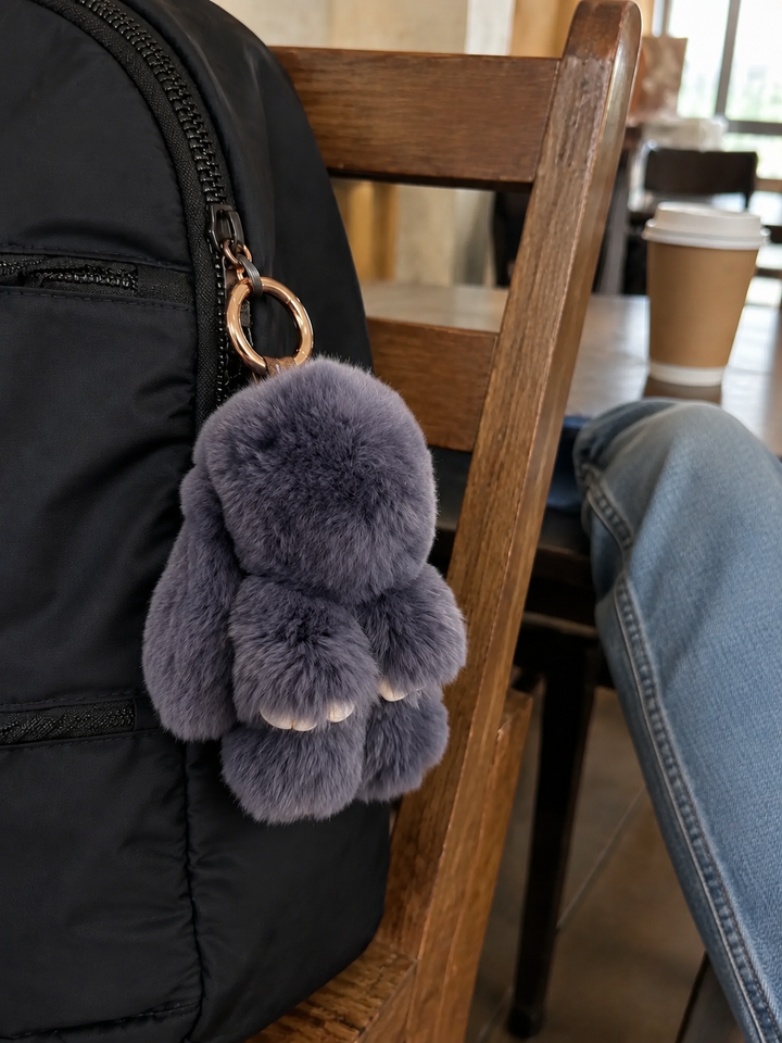Cute Fluffy Bunny Rex Rabbit Keychain (Caramel Brown)