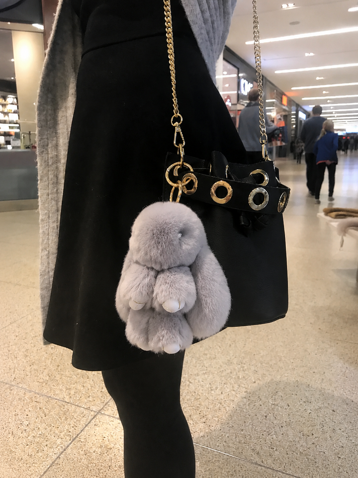 Cute Fluffy Bunny Rex Rabbit Keychain (Caramel Brown)