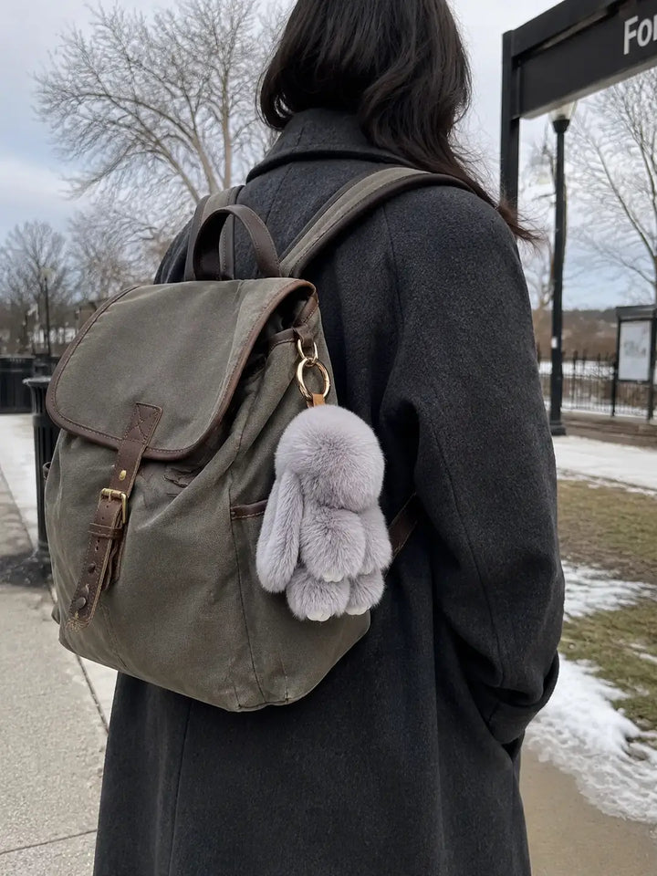Genuine Rex Rabbit Fur Bunny Bag Charm & Keychain – Charcoal Grey