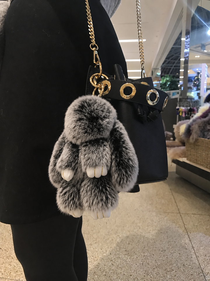 Cute Fluffy Bunny Rex Rabbit Keychain (Caramel Brown)