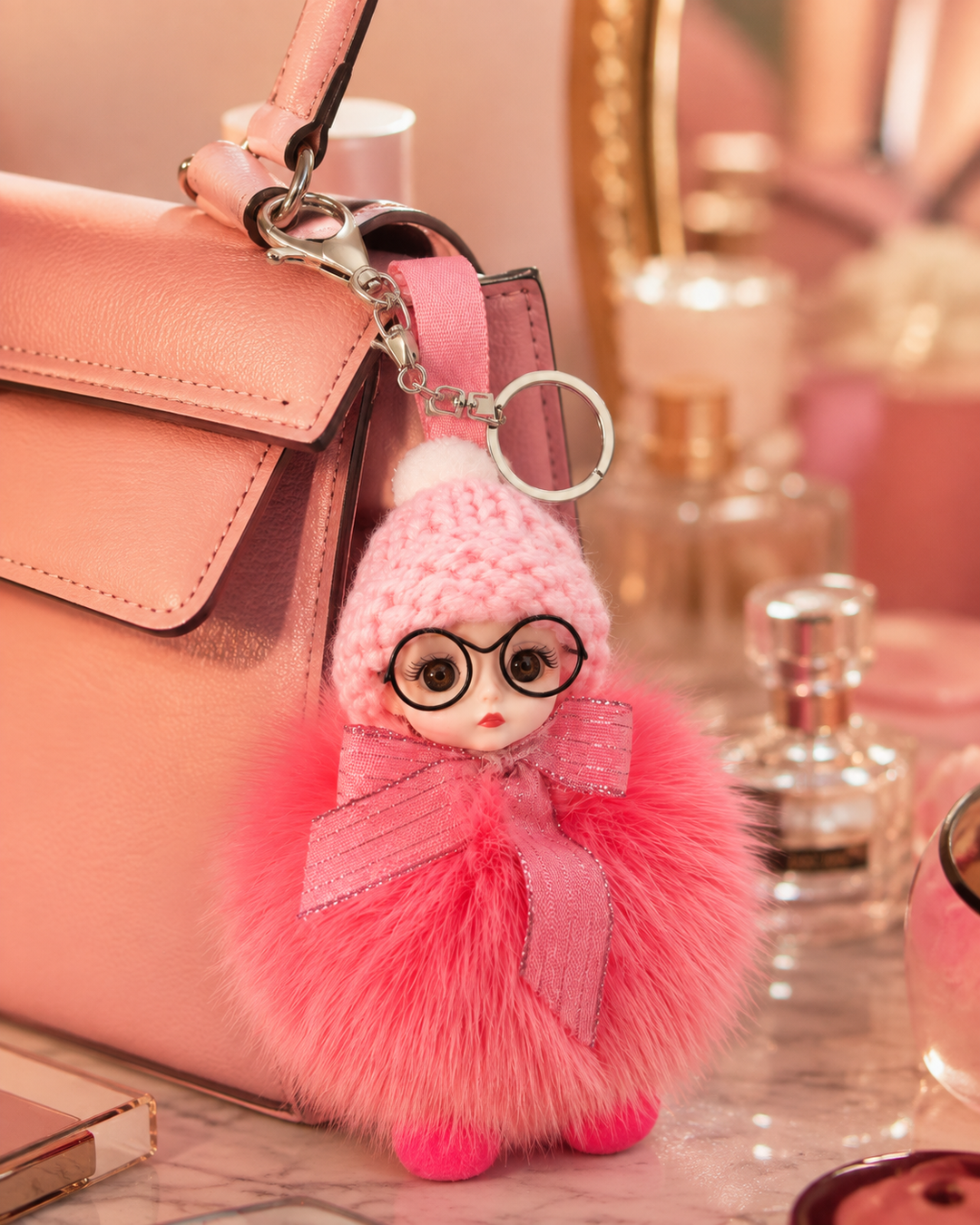 Genuine Fox Fur Doll Bag Charm & Keychain – Various Colors