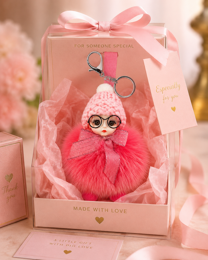 Genuine Fox Fur Doll Bag Charm & Keychain – Various Colors