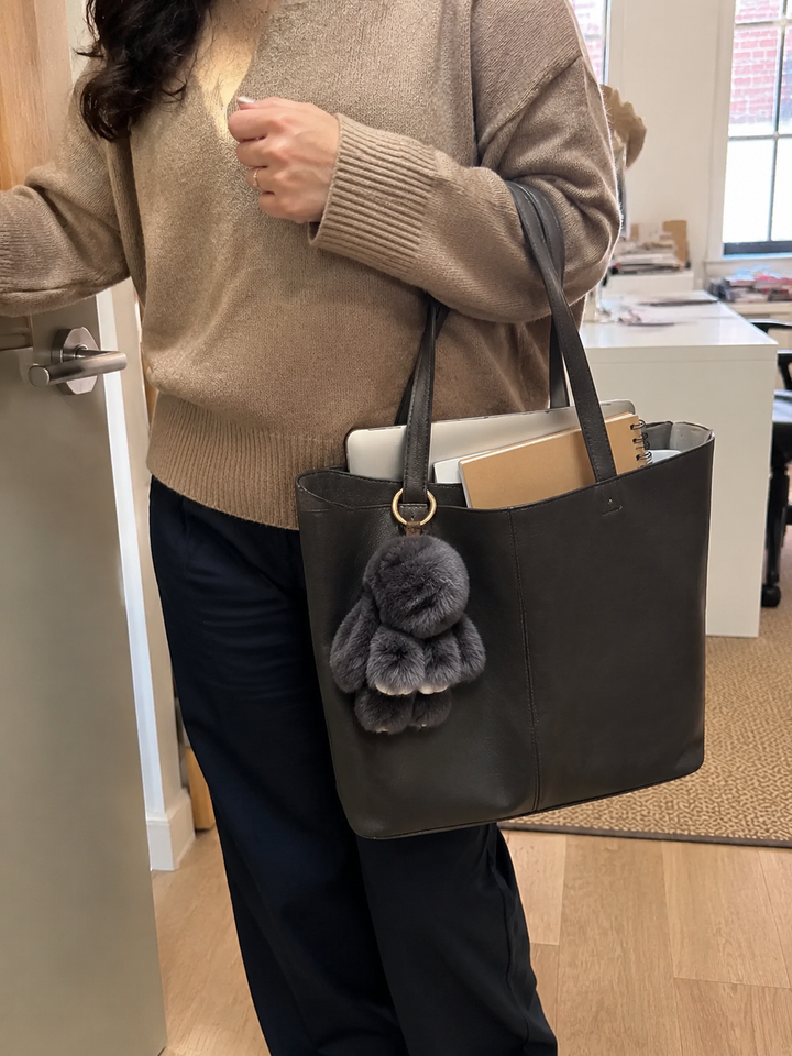 Genuine Rex Rabbit Fur Bunny Bag Charm & Keychain – Charcoal Grey