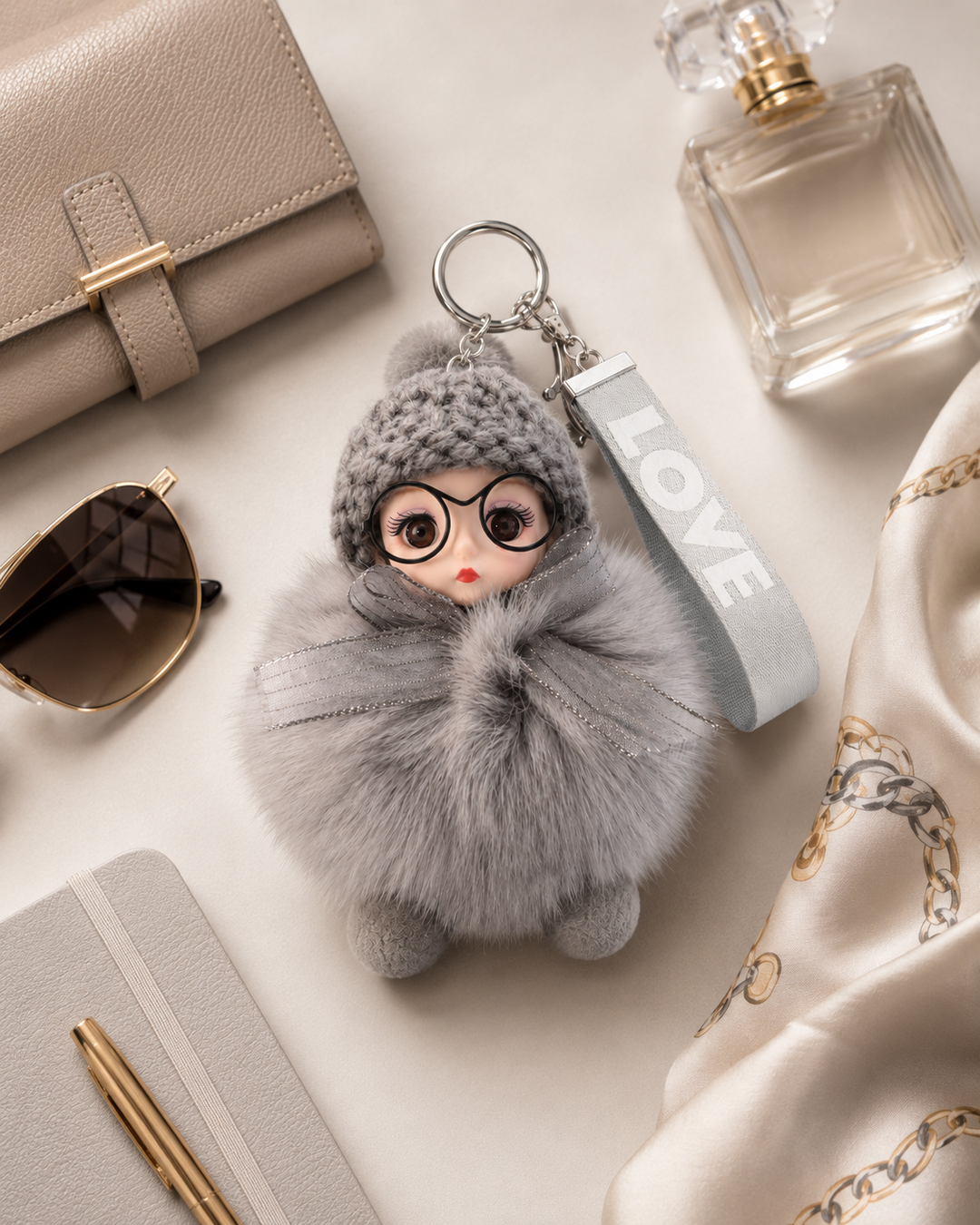 Genuine Fox Fur Doll Bag Charm & Keychain – Various Colors