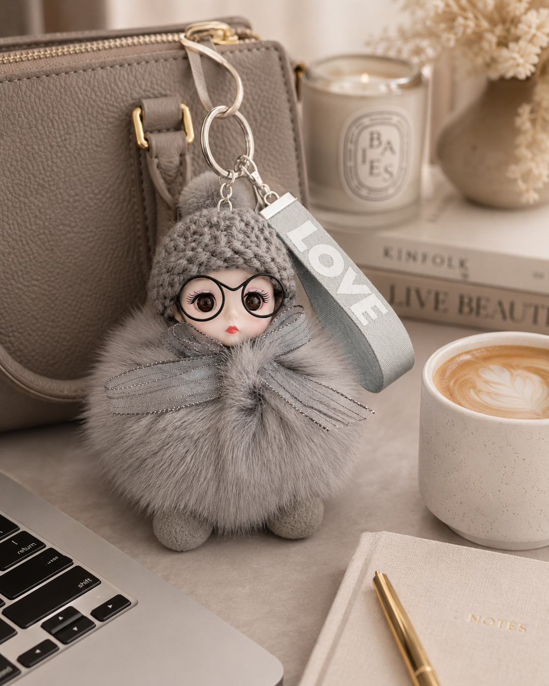 Genuine Fox Fur Doll Bag Charm & Keychain – Various Colors