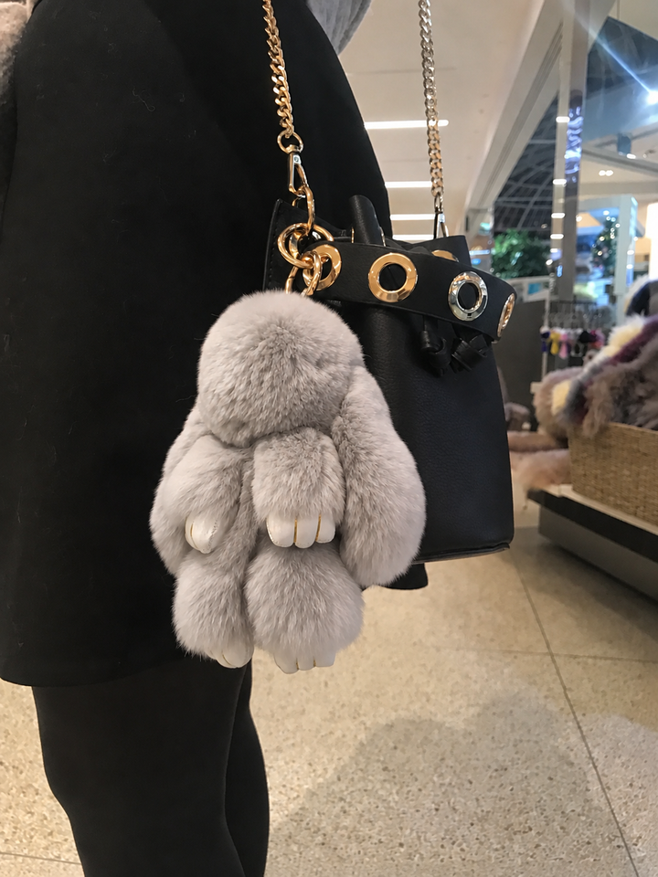 Cute Fluffy Bunny Rex Rabbit Keychain (Caramel Brown)
