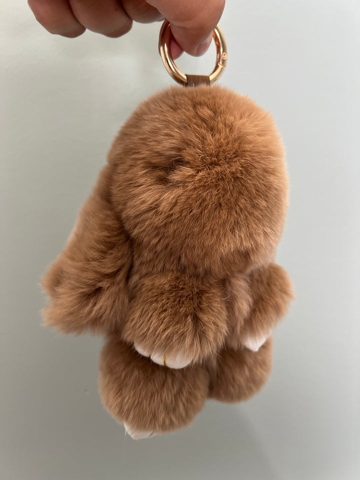 Cute Fluffy Bunny Rex Rabbit Keychain (Caramel Brown)