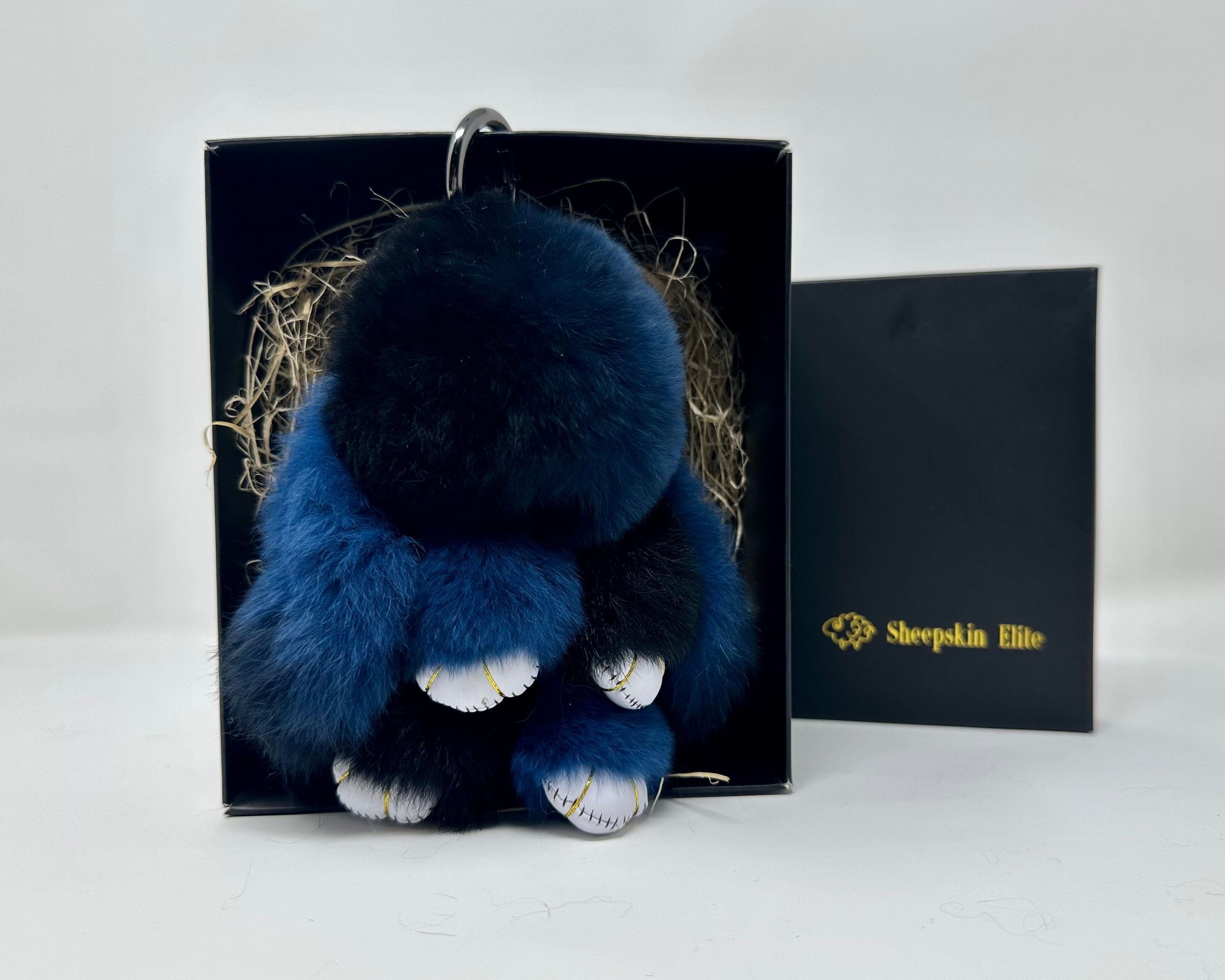 Cute Fluffy Bunny Rex Rabbit Keychain (Midnight Blue & Black ...