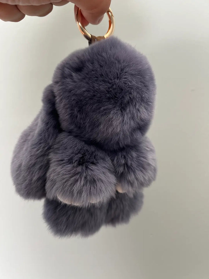 Genuine Rex Rabbit Fur Bunny Bag Charm & Keychain – Charcoal Grey