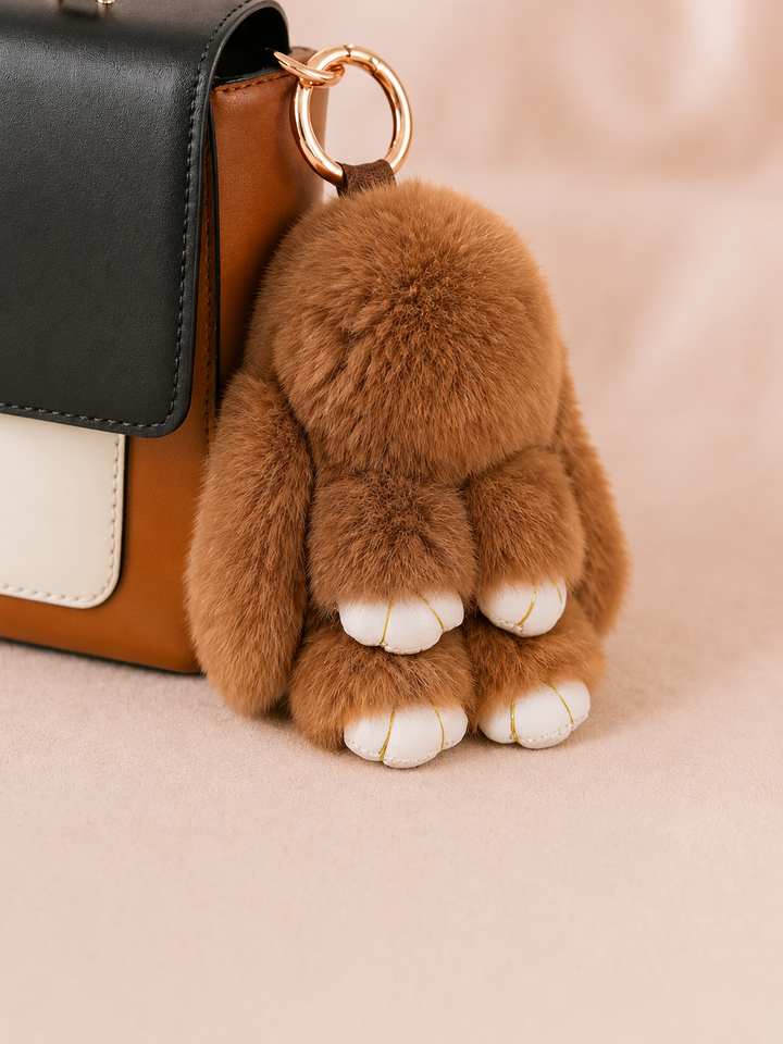 Genuine Rex Rabbit Fur Bunny Bag Charm & Keychain – Caramel Brown