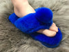 New Style Sheepskin Fluffy Flip-flop with Pong Pong Front - Blue