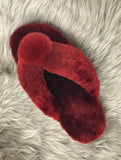 New Style Sheepskin Fluffy Flip-flop with Pong Pong Front - Burgundy