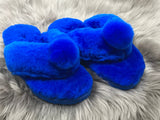 New Style Sheepskin Fluffy Flip-flop with Pong Pong Front - Blue