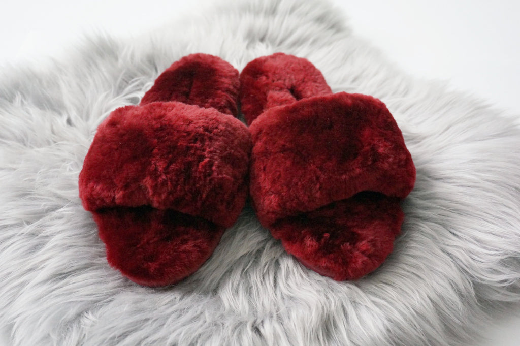 Australian Sheepskin Fluffy Slipper - Dark Red